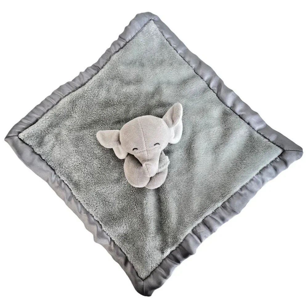 Carters Gray Elephant Lovey‎ Plush Soft Baby Security Blanket Satin Trim 15x14